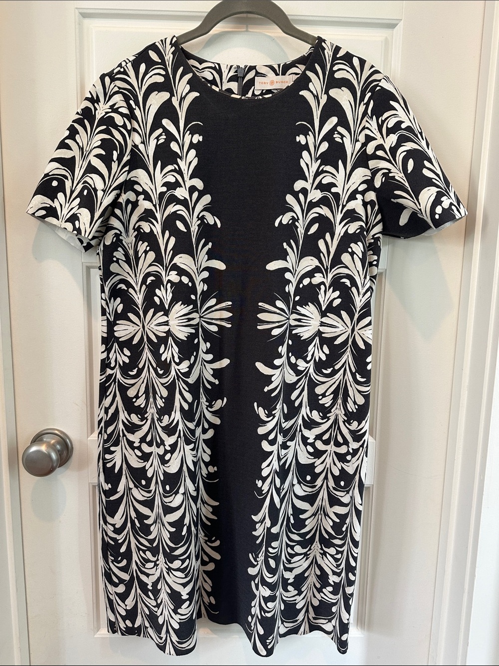 Tory Burch Black and White Vine-Print Mini Dress